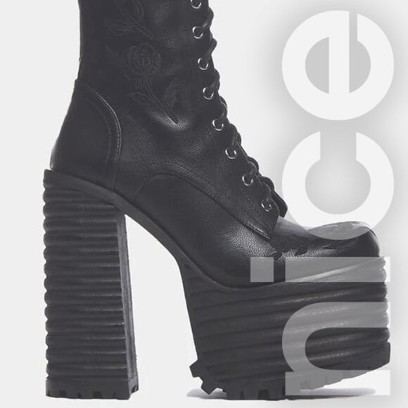 Current Mood Shoes - CURRENT MOOD DARK LOVE IS A ROSE KNEE HIGH BOOTS